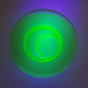 Vintage Green Uranium Glass Snack Plate 9 inch Round Cup Holder Depression Glass